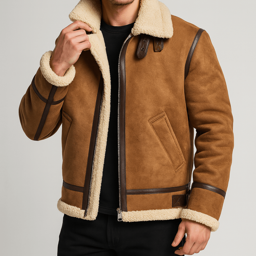 CH | Zachte schapenvacht pilotenjas met verstelbare kraag