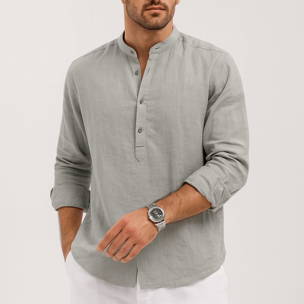CH | Ademend linnen overhemd met opstaande kraag