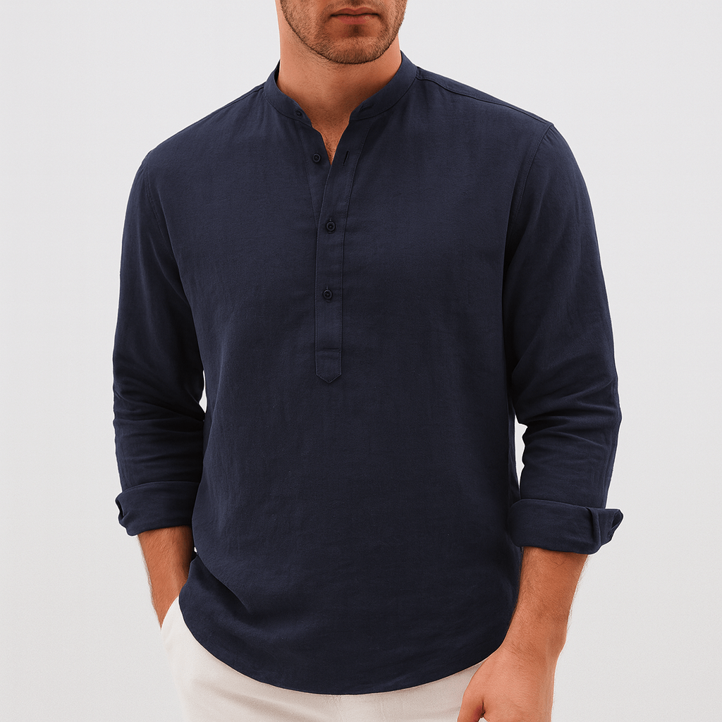 CH | Ademend linnen overhemd met opstaande kraag